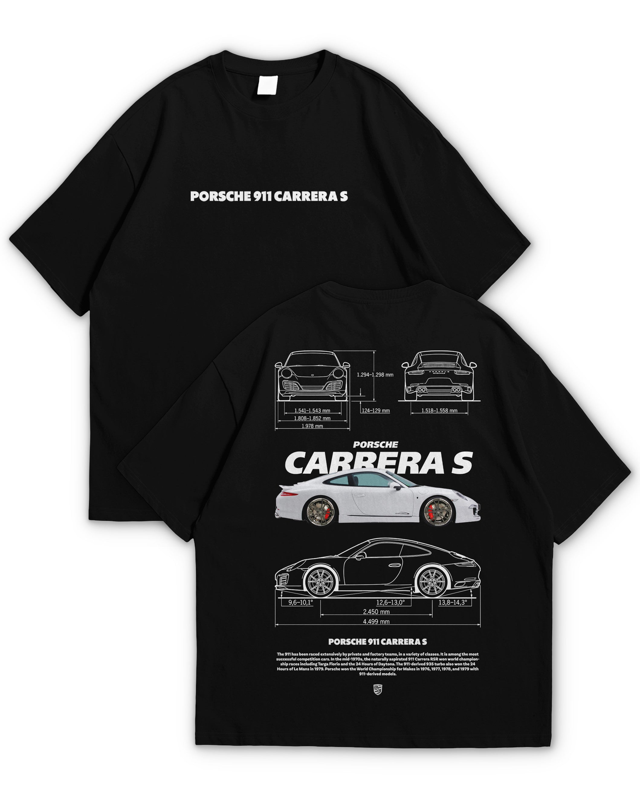 Bellbum 911 Carrera S Oversized T-Shirt – 240GSM French Terry Cotton, Black, Unisex Porsche Streetwear