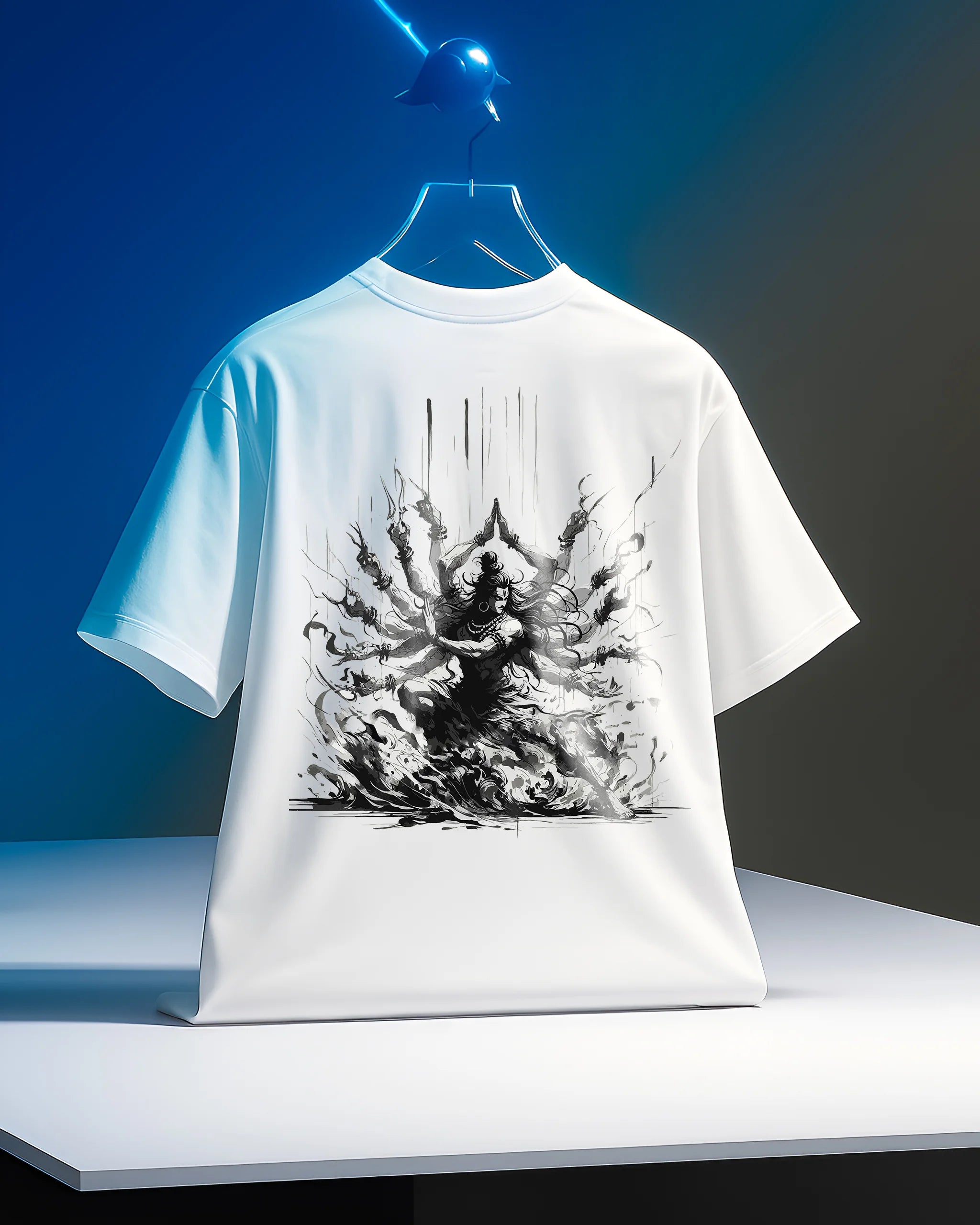 Bellbum Mahakal Oversized T-Shirt – 240GSM French Terry Cotton, White, Unisex Graphic Streetwear