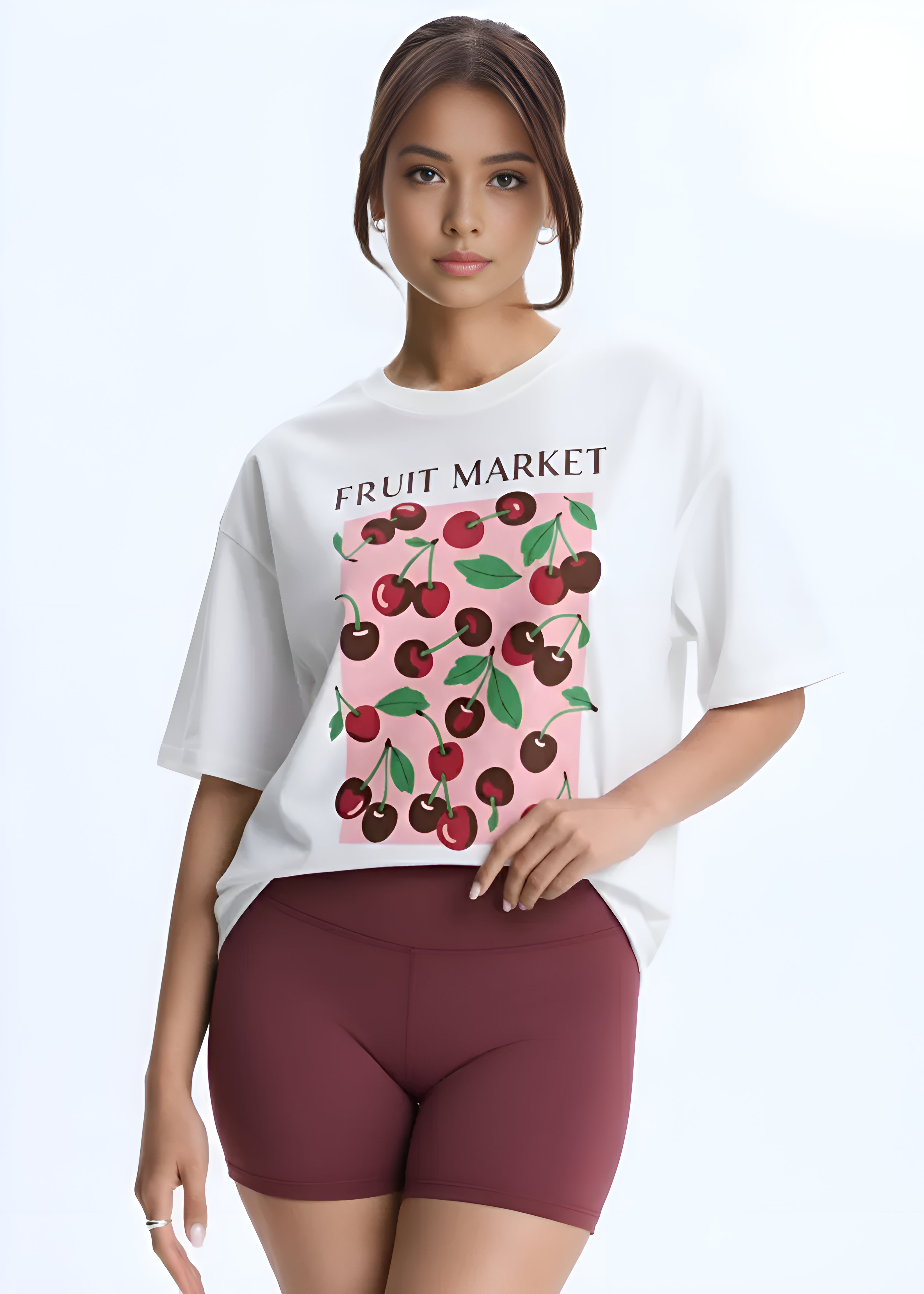 Fruit Market Oversized Graphic White T-Shirt