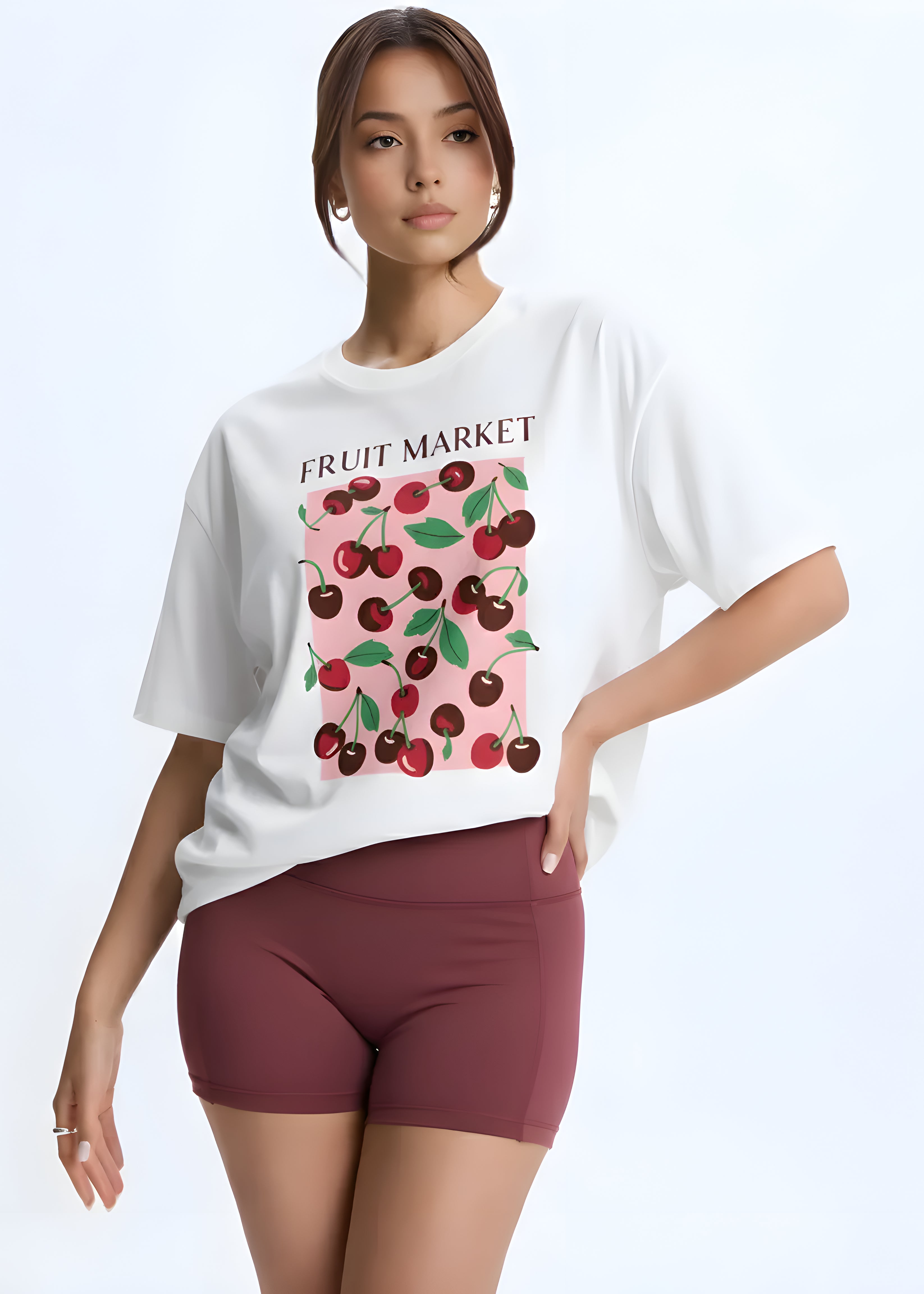 Fruit Market Oversized Graphic White T-Shirt