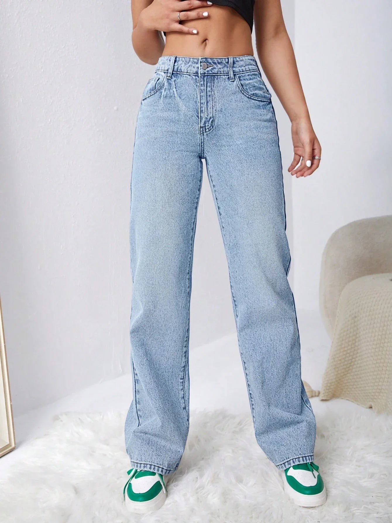 Bellbum Ice Blue Whisker High Waist Wide Leg Denim - Bellbum