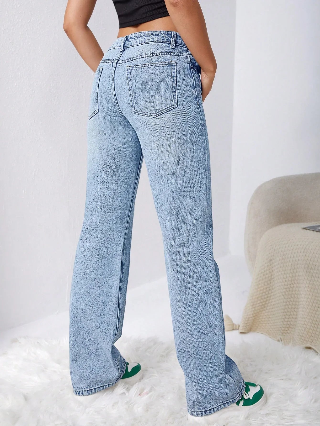 Bellbum Ice Blue Whisker High Waist Wide Leg Denim - Bellbum