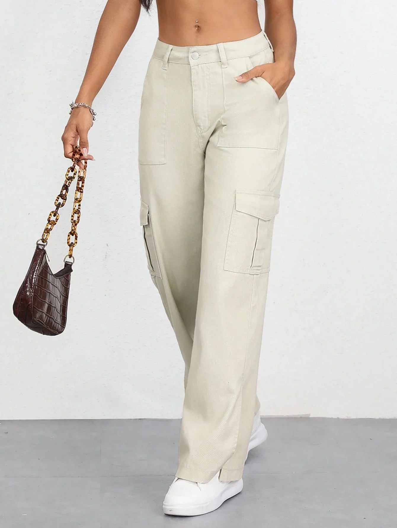 Bellbum Ladies Cargo Jeans Beige Denim - Bellbum