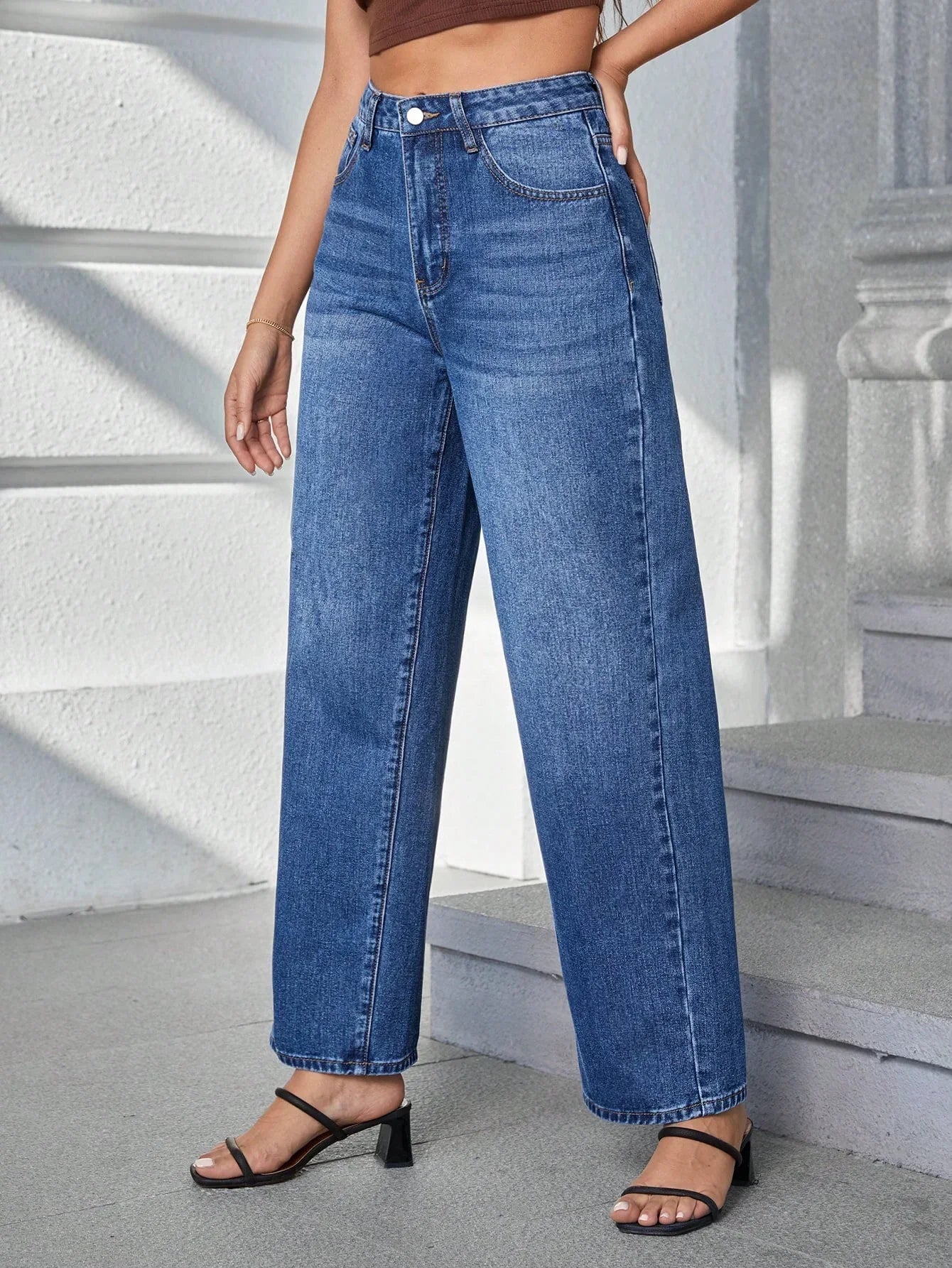 Bellbum Dark Blue Whisker High Waist Wide Leg Denim - Bellbum