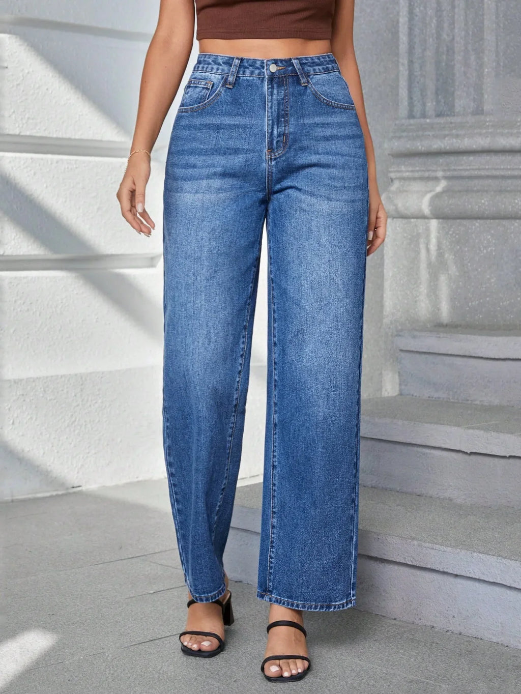 Bellbum Dark Blue Whisker High Waist Wide Leg Denim - Bellbum