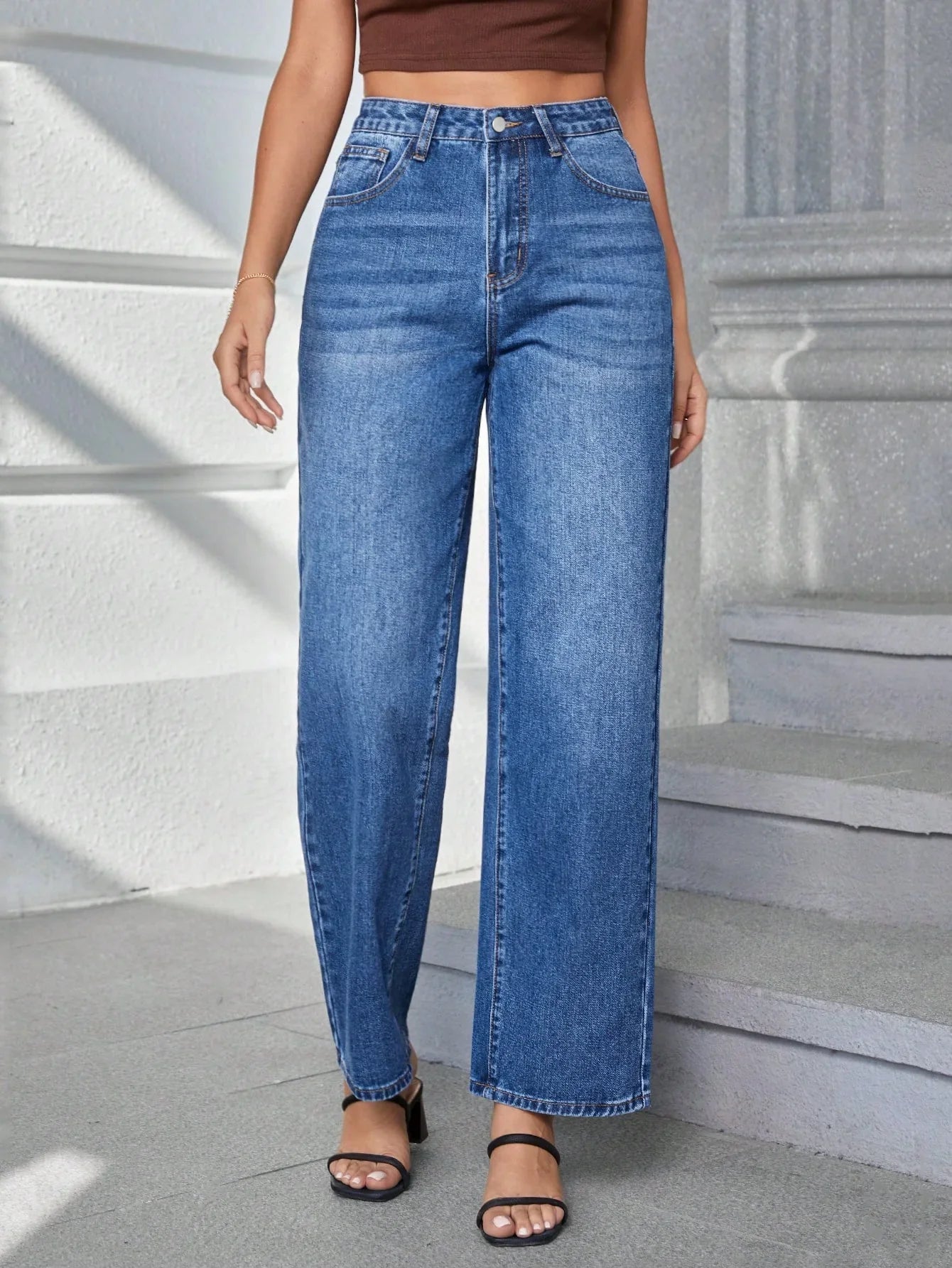 Bellbum Dark Blue Whisker High Waist Wide Leg Denim - Bellbum