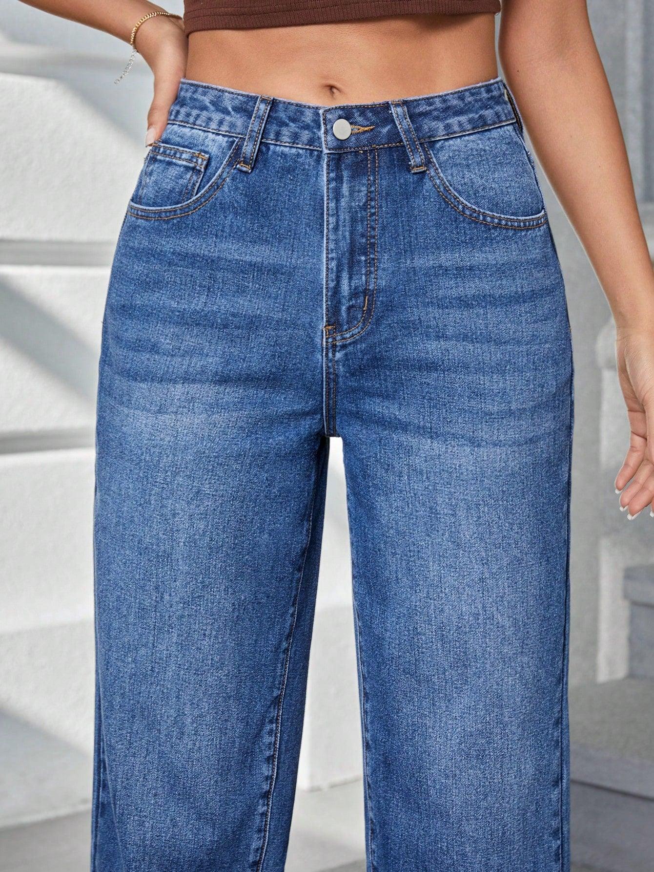 Bellbum Dark Blue Whisker High Waist Wide Leg Denim - Bellbum