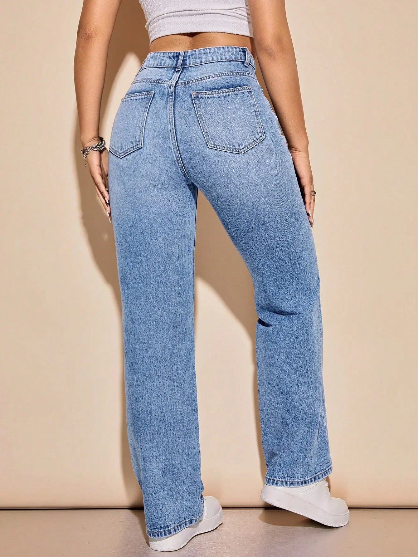 Bellbum Ice Blue Whisker High Waist Wide Leg Denim - Bellbum