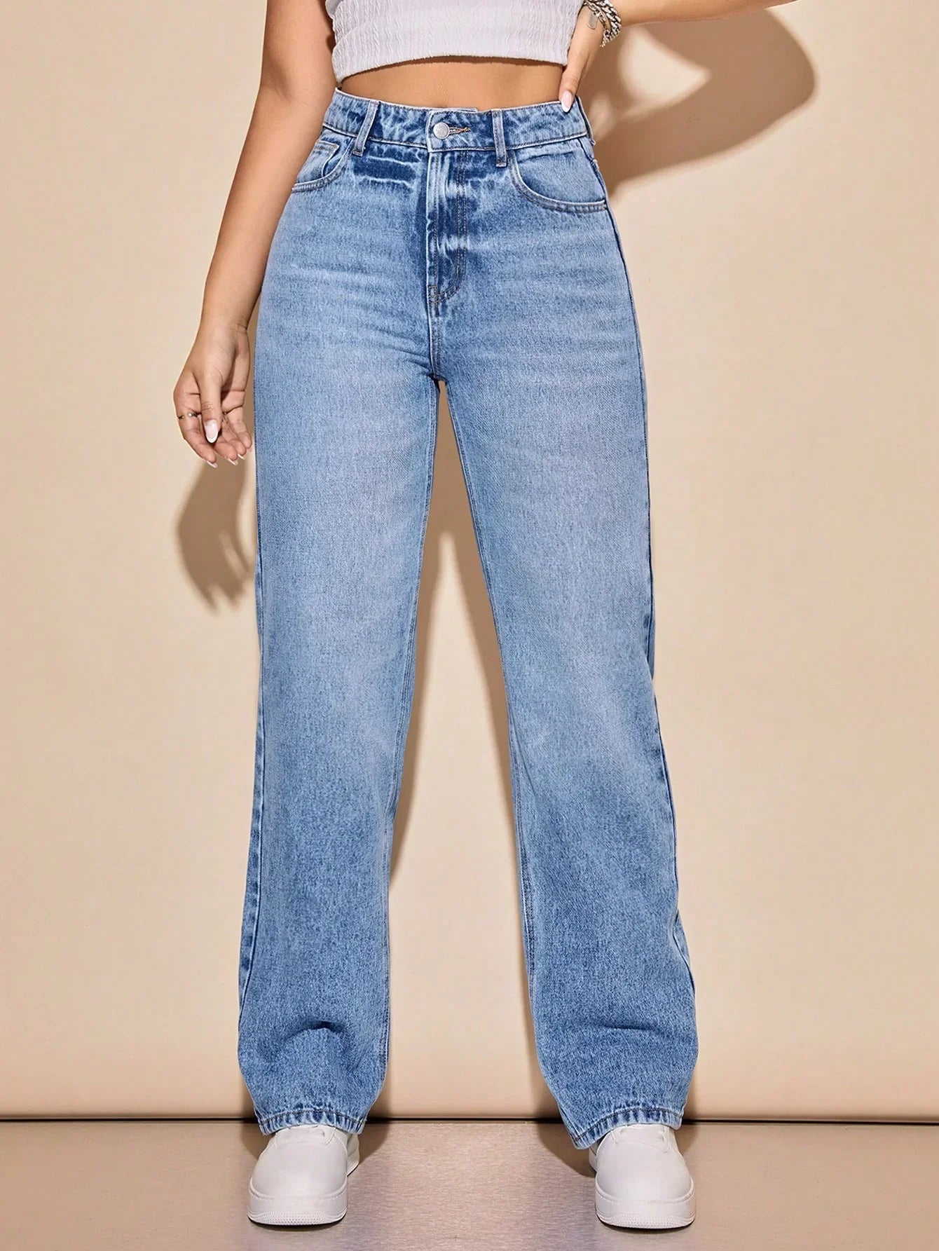 Bellbum Ice Blue Whisker High Waist Wide Leg Denim - Bellbum