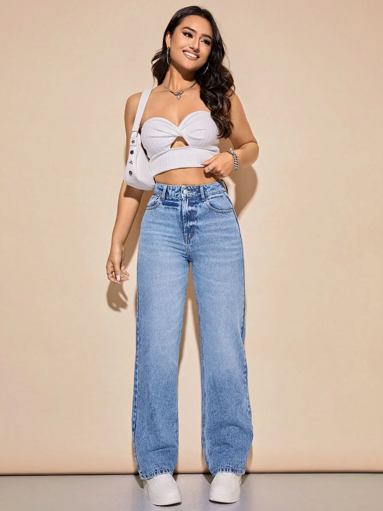 Bellbum Ice Blue Whisker High Waist Wide Leg Denim - Bellbum