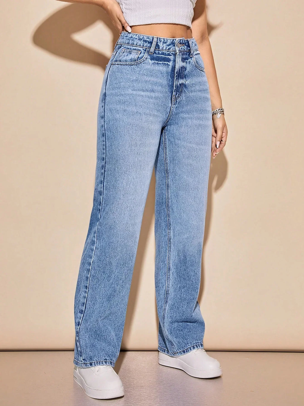 Bellbum Ice Blue Whisker High Waist Wide Leg Denim - Bellbum