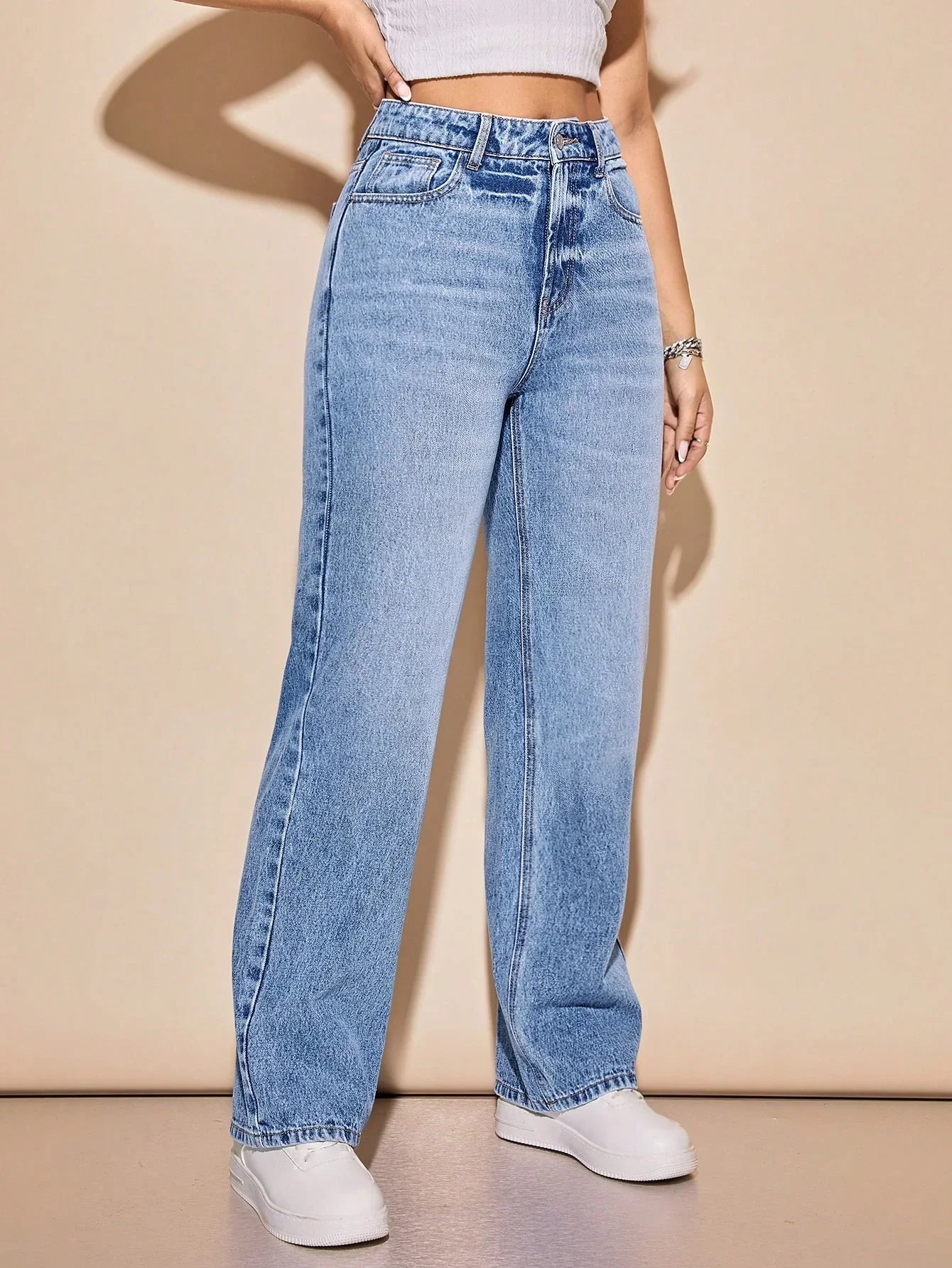 Bellbum Ice Blue Whisker High Waist Wide Leg Denim - Bellbum