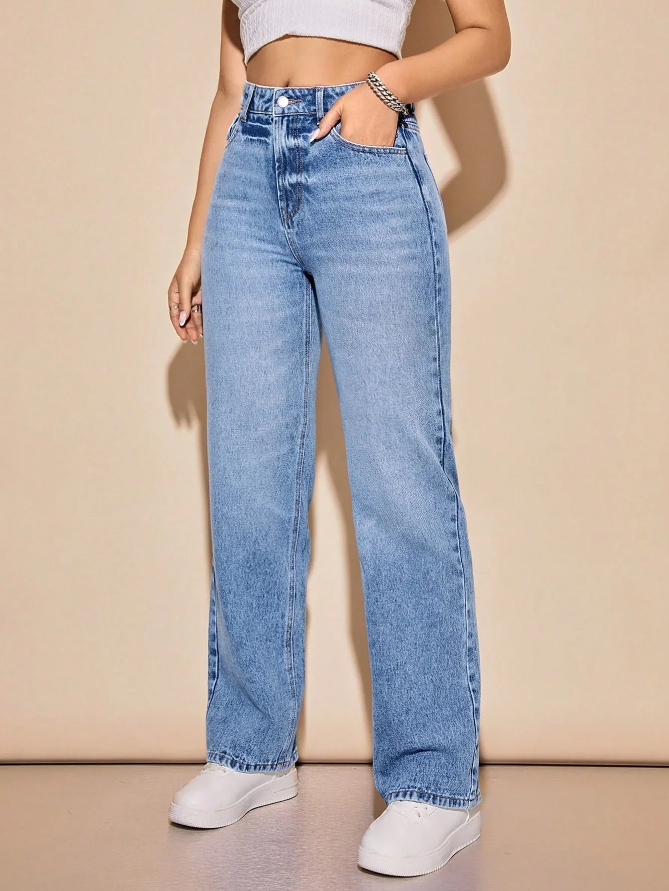 Bellbum Ice Blue Whisker High Waist Wide Leg Denim - Bellbum