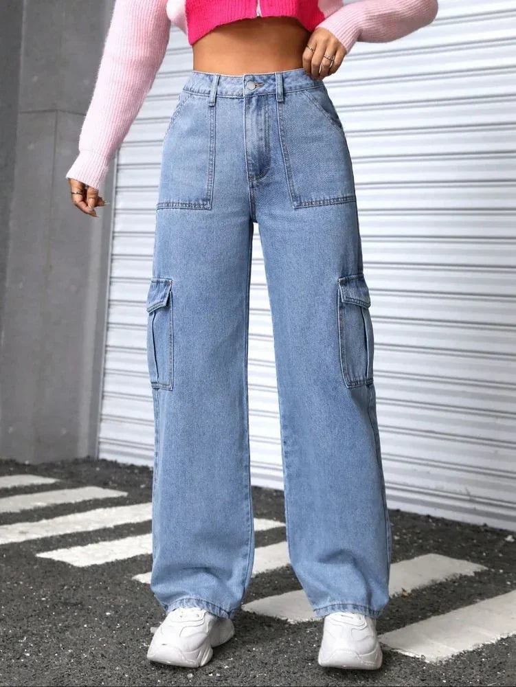 Bellbum Ladies Cargo Jeans Light Blue Denim - Bellbum