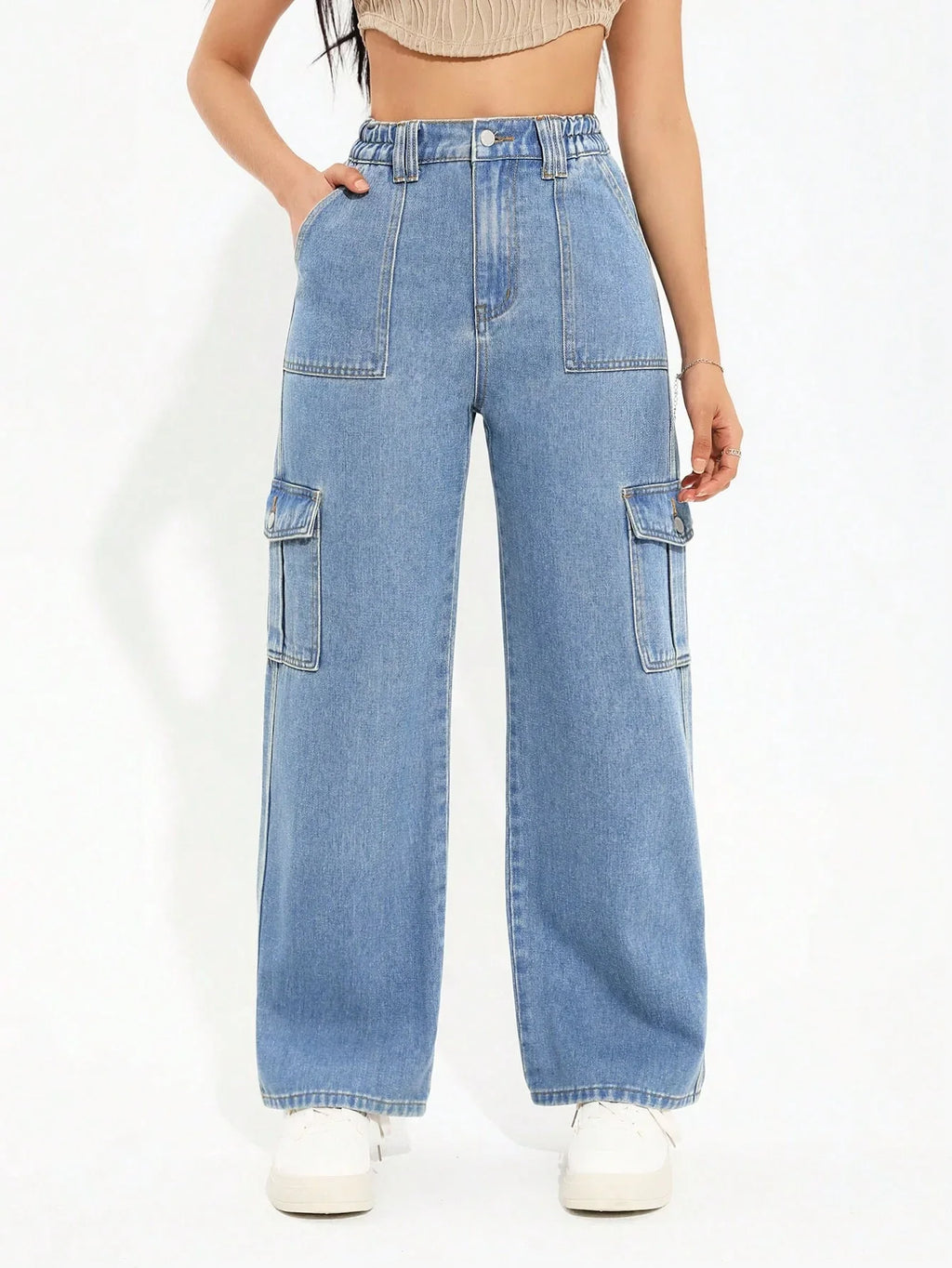 Bellbum Ladies Cargo Jeans Light Blue Denim - Bellbum