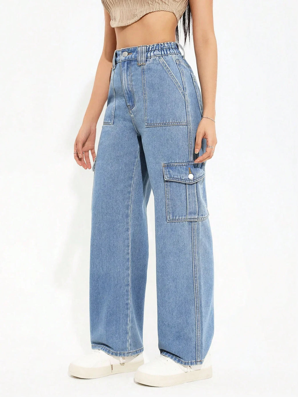 Bellbum Ladies Cargo Jeans Light Blue Denim - Bellbum