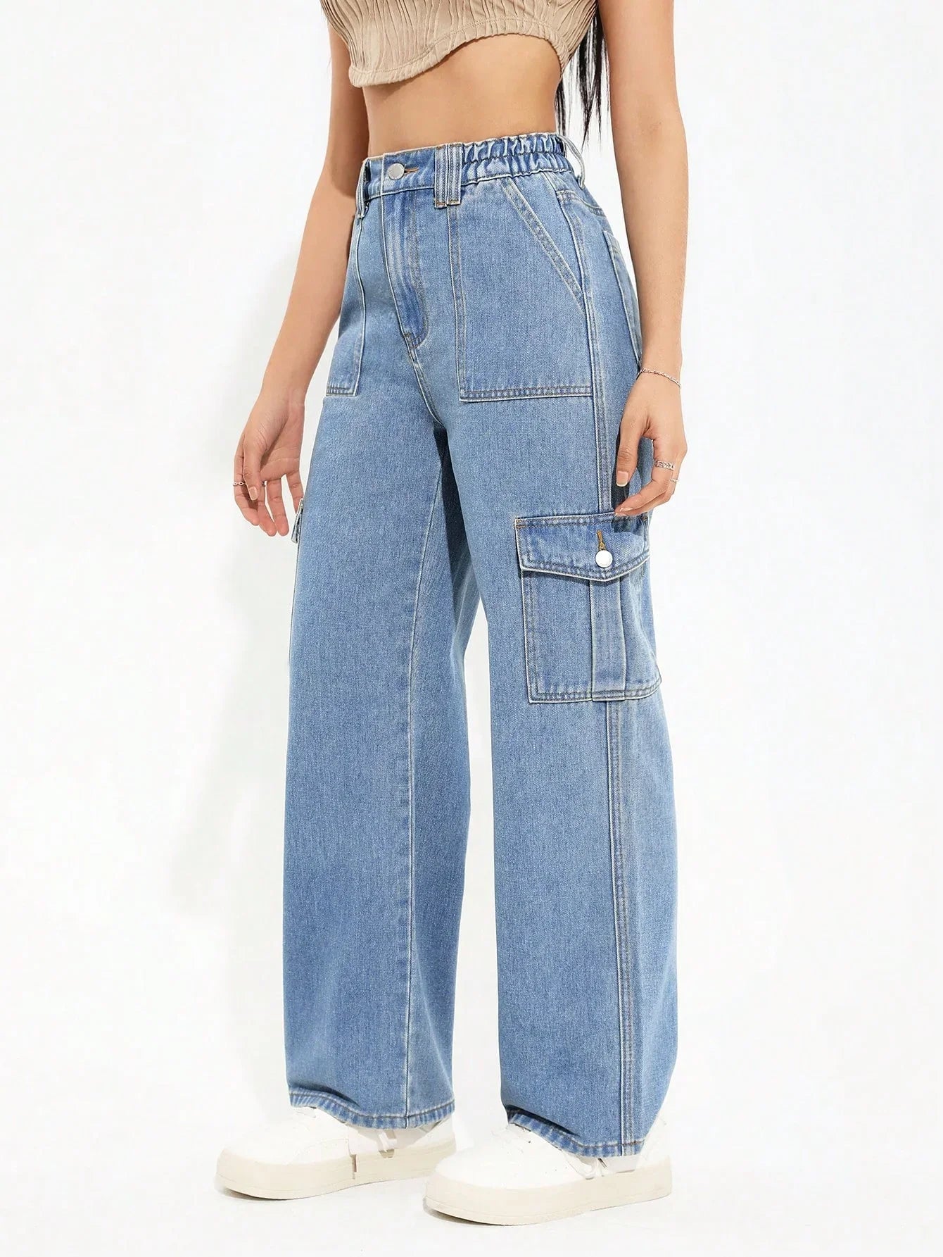 Bellbum Ladies Cargo Jeans Light Blue Denim - Bellbum