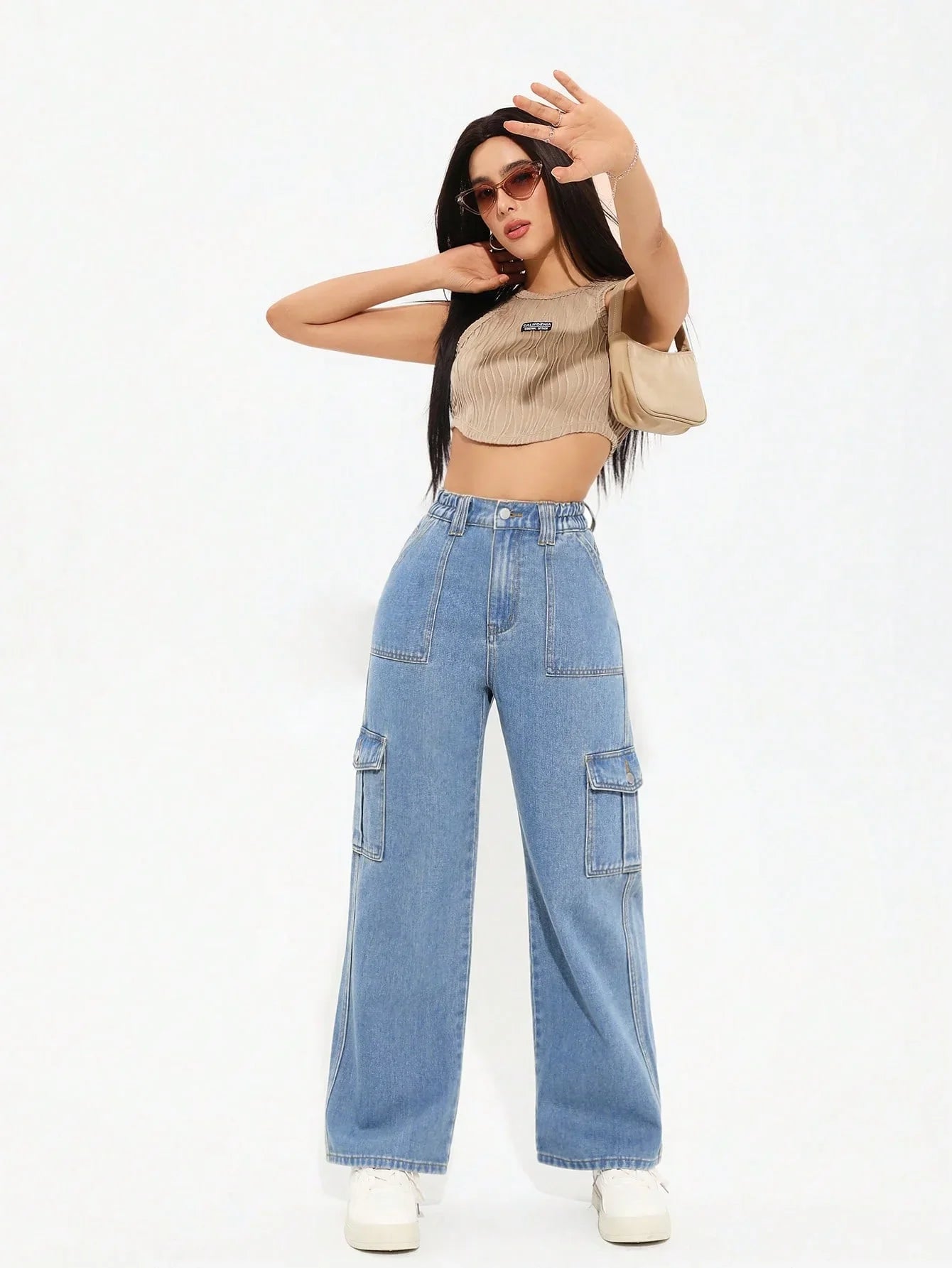 Bellbum Ladies Cargo Jeans Light Blue Denim - Bellbum