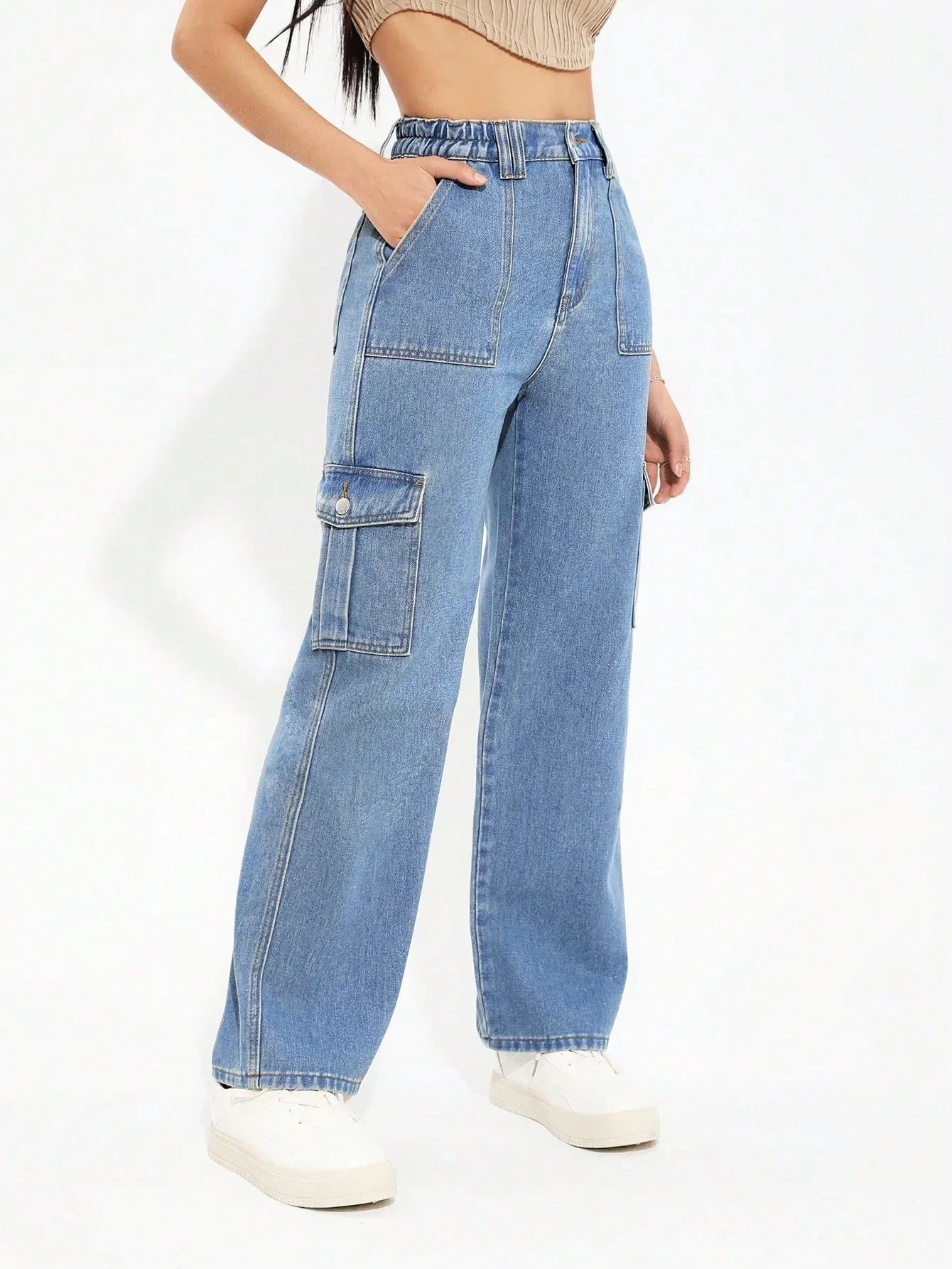 Bellbum Ladies Cargo Jeans Light Blue Denim - Bellbum