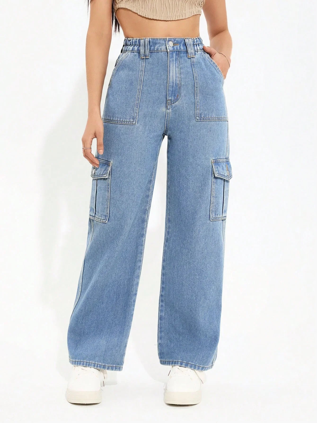 Bellbum Ladies Cargo Jeans Light Blue Denim - Bellbum