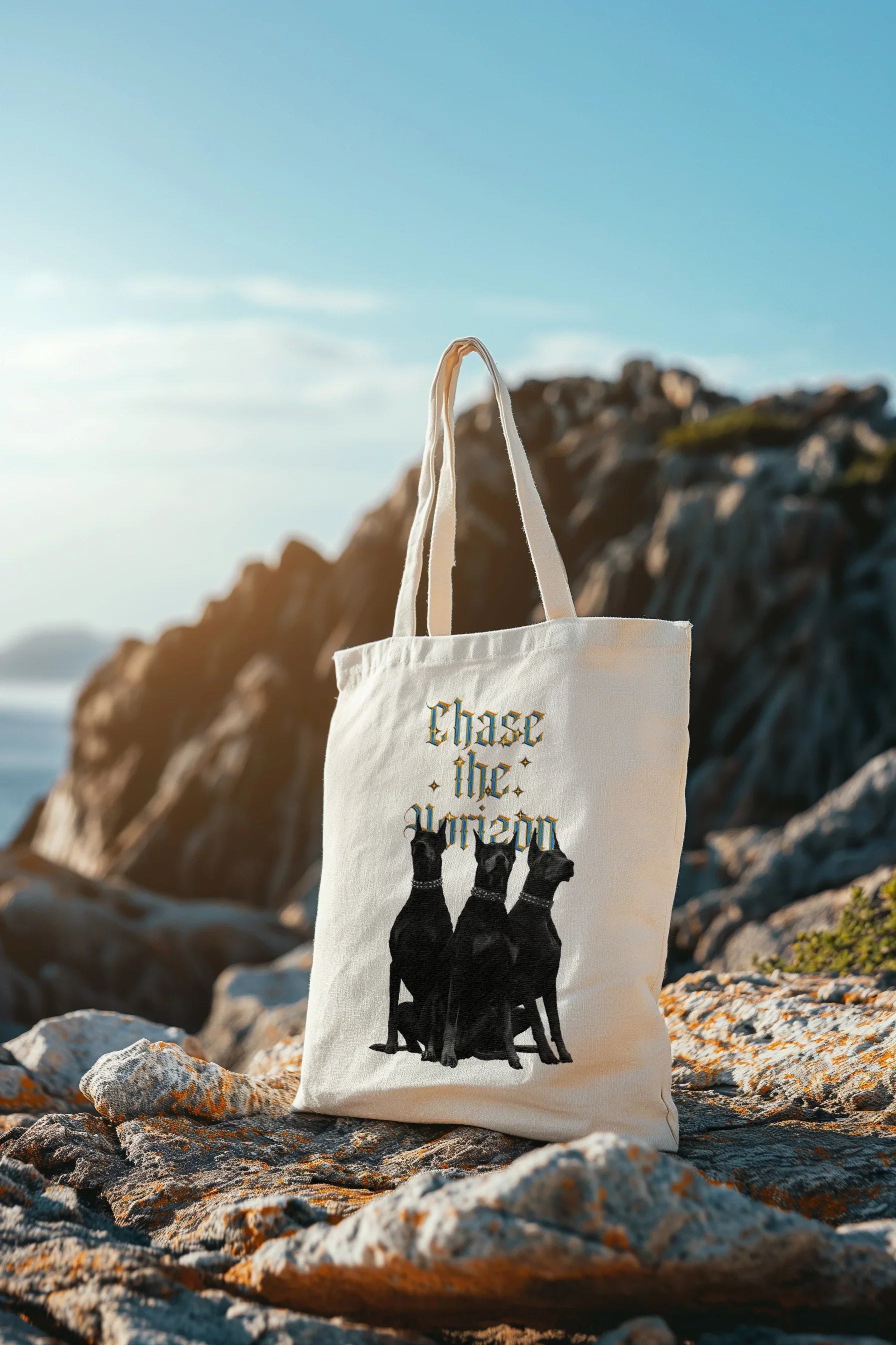 Chase the Horizon Tote Bag – Bold Gothic Design by Bellbum - Bellbum