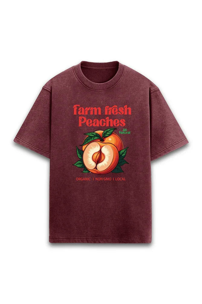 Farm Fresh Peaches ACID Wash Unisex t-shirt oversized t-shirt - Bellbum