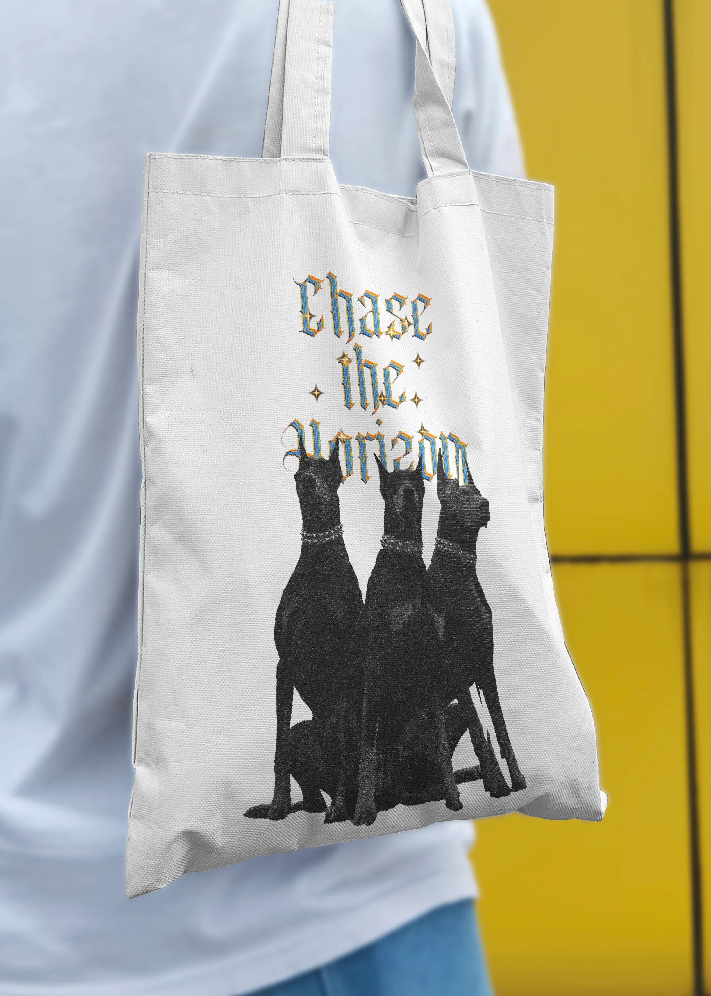 Chase the Horizon Tote Bag – Bold Gothic Design by Bellbum - Bellbum