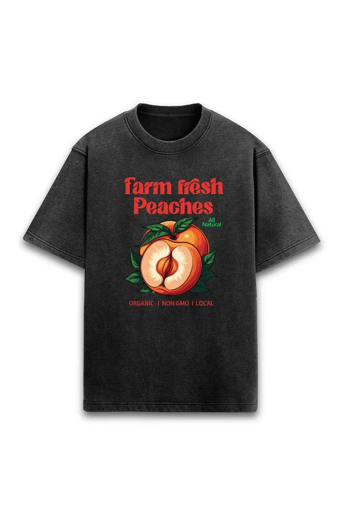 Farm Fresh Peaches ACID Wash Unisex t-shirt oversized t-shirt - Bellbum