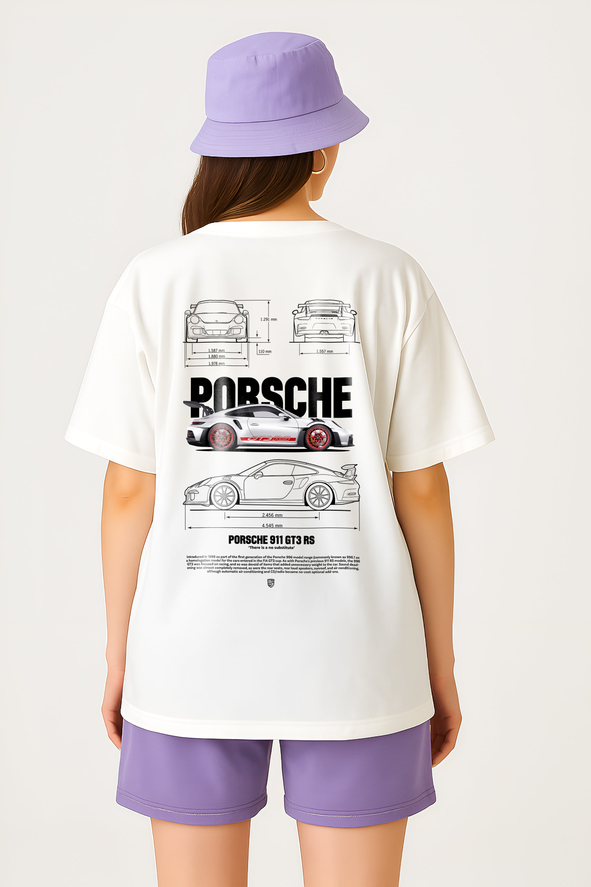 Porsche Graphic Oversized T-Shirt for Men | 240 GSM French Terry Cotton | White | Car Design DTF Print