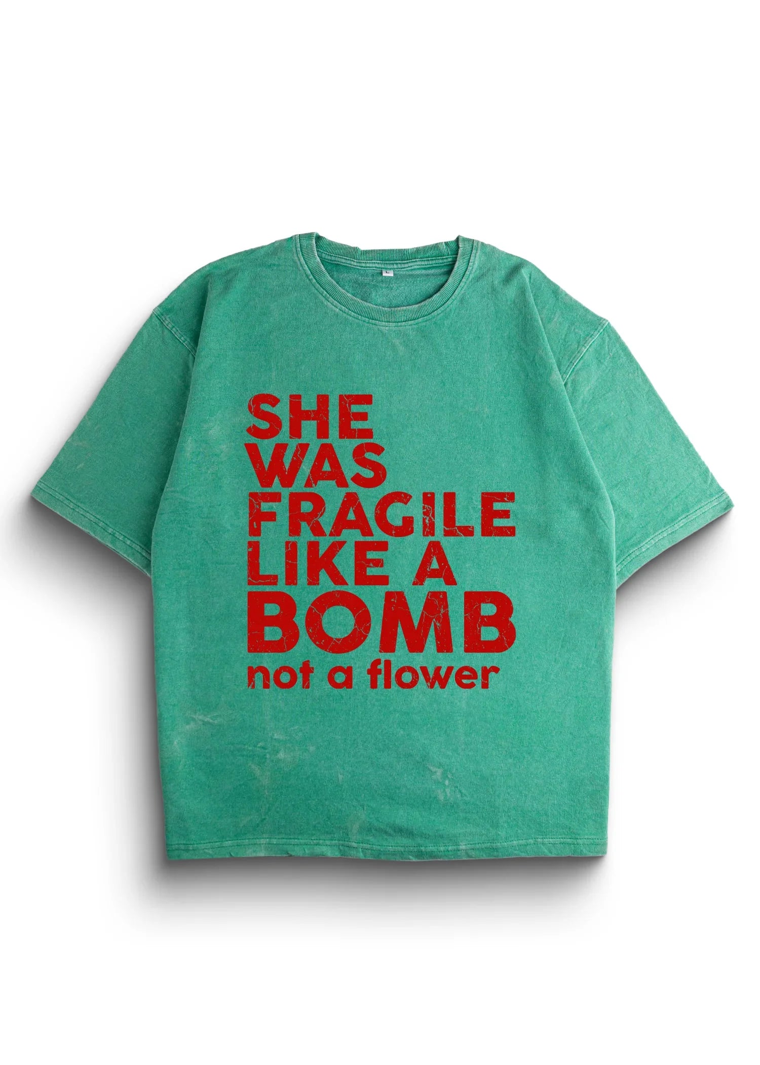 She Was Fragile Acid Wash Oversized T-Shirt - Bellbum
