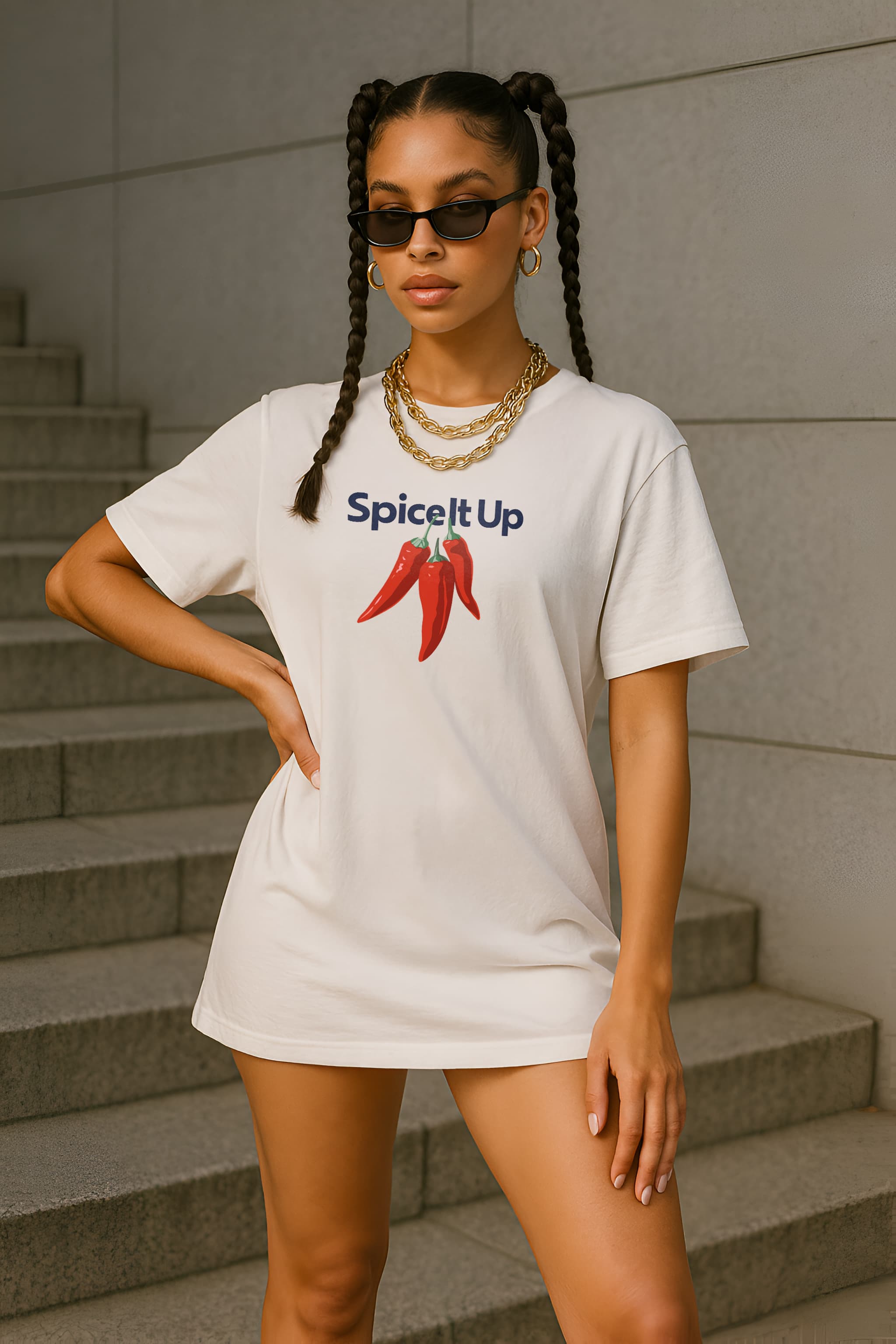 Bellbum Oversized Unisex T-Shirt White Cotton – “Spice It Up” Chilli Graphic Print