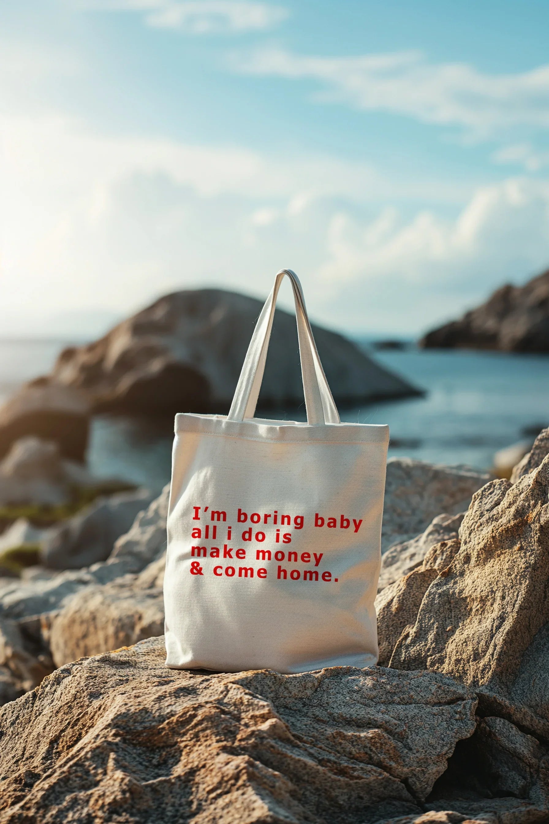 Minimalist Canvas Tote Bag - ‘I’m Boring Baby’ by Bellbum - Bellbum