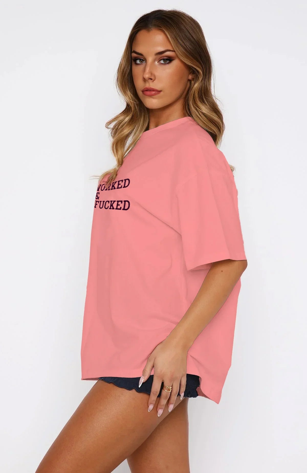 Overworked & Underf*cked Slogan Oversized Tee | Beige Unisex Cotton Streetwear - Bellbum
