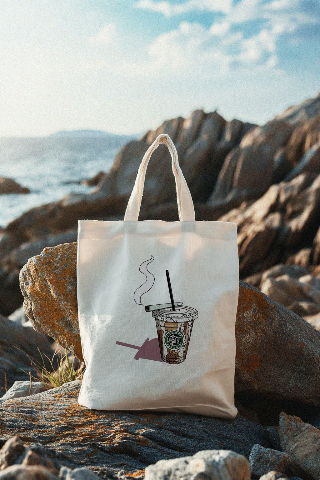 Trendy Canvas Tote Bag - Coffee & Chill Design by Bellbum - Bellbum