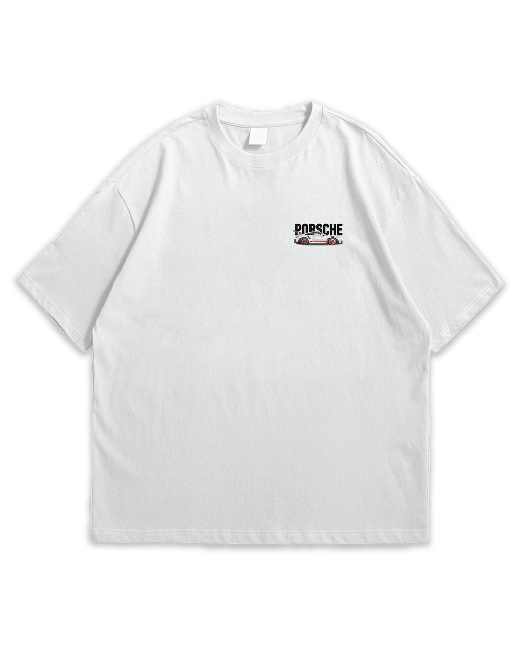 Porsche Graphic Oversized T-Shirt for Men | 240 GSM French Terry Cotton | White | Car Design DTF Print