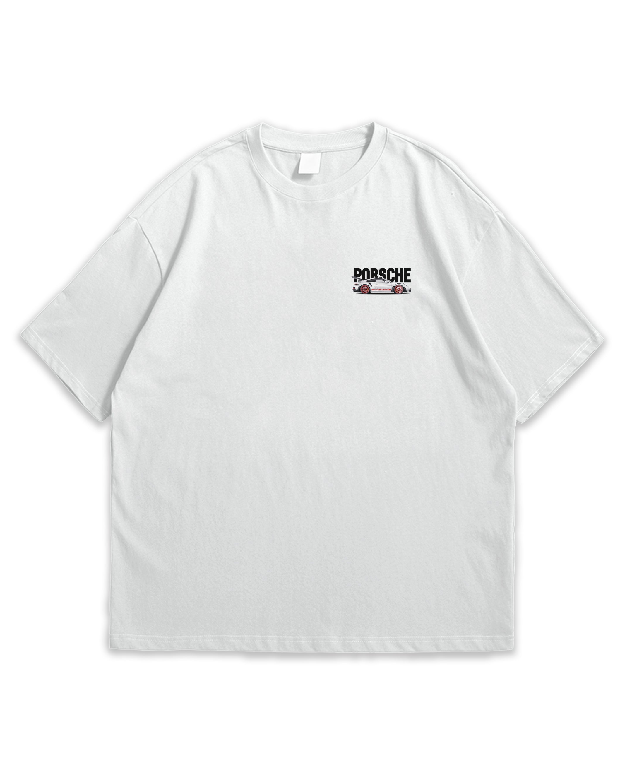 Porsche Graphic Oversized T-Shirt for Men | 240 GSM French Terry Cotton | White | Car Design DTF Print
