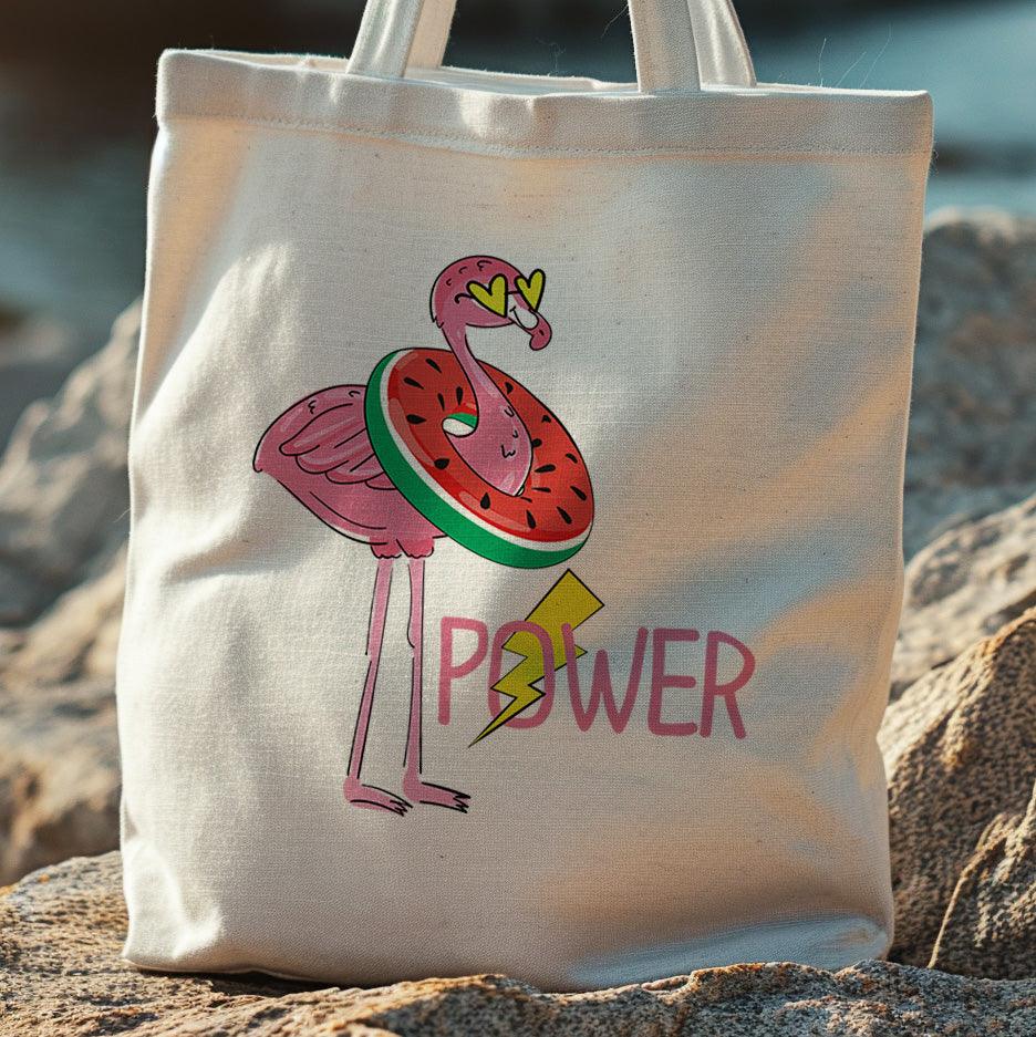 Bellbum Power Flamingo Tote Bag – Eco-Friendly Canvas Tote with Unique Watermelon Flamingo Design - Bellbum