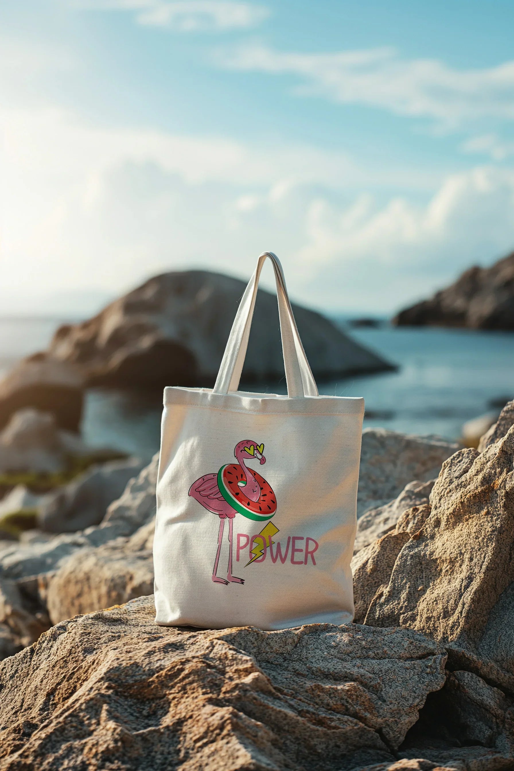 Bellbum Power Flamingo Tote Bag – Eco-Friendly Canvas Tote with Unique Watermelon Flamingo Design - Bellbum