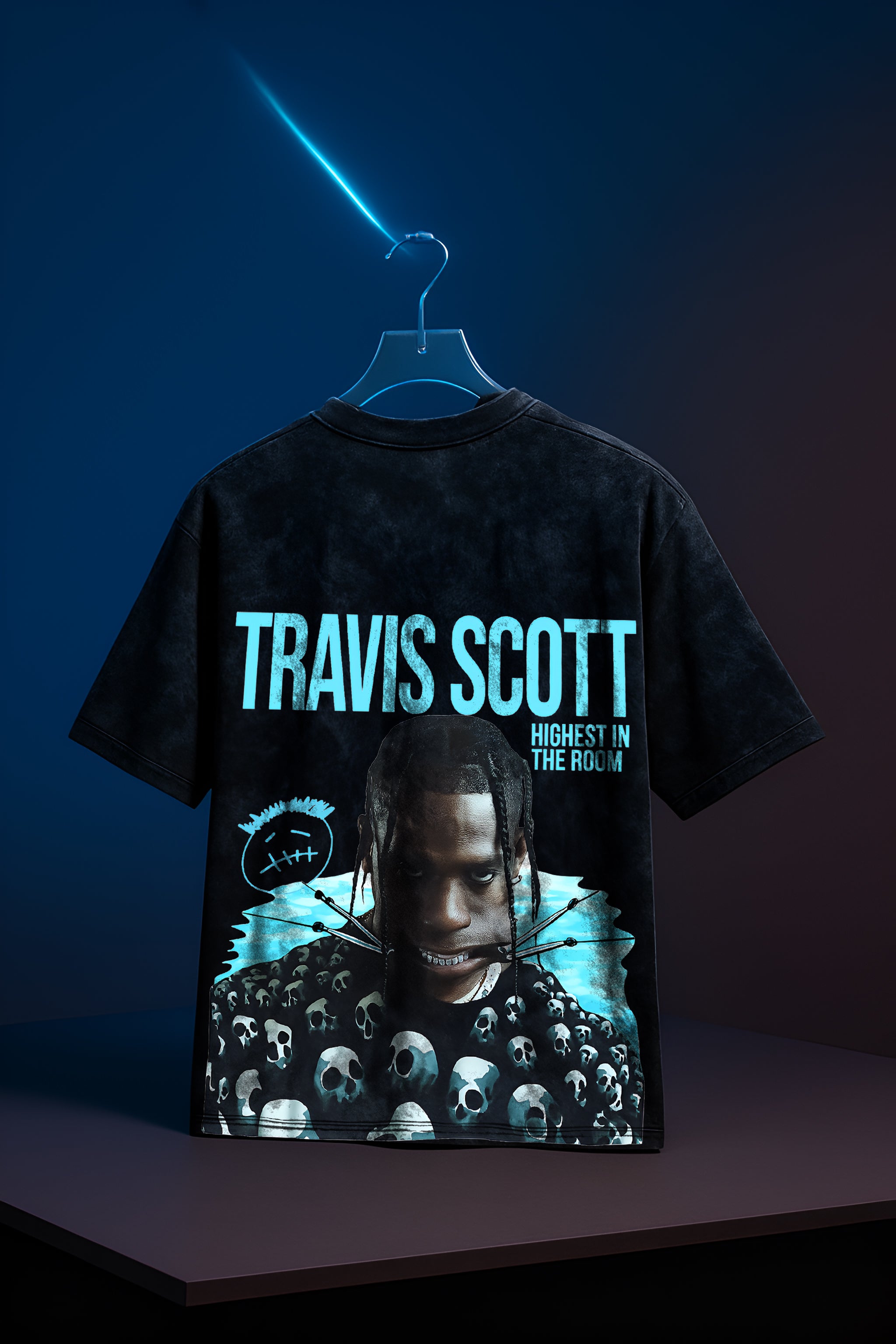 Travis Scott “Highest in the Room” Black Acid Wash Oversized Graphic T-Shirt