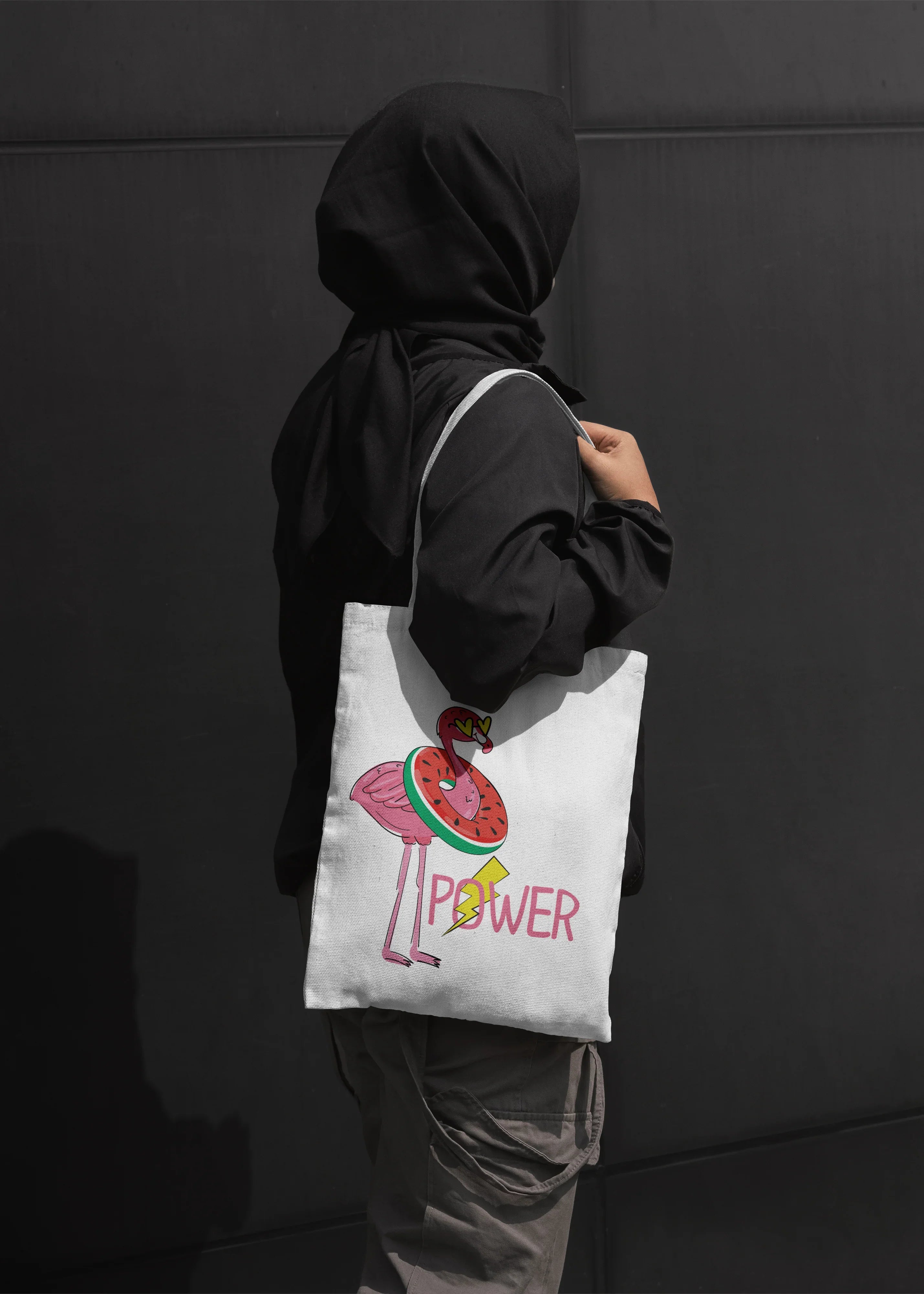 Bellbum Power Flamingo Tote Bag – Eco-Friendly Canvas Tote with Unique Watermelon Flamingo Design - Bellbum