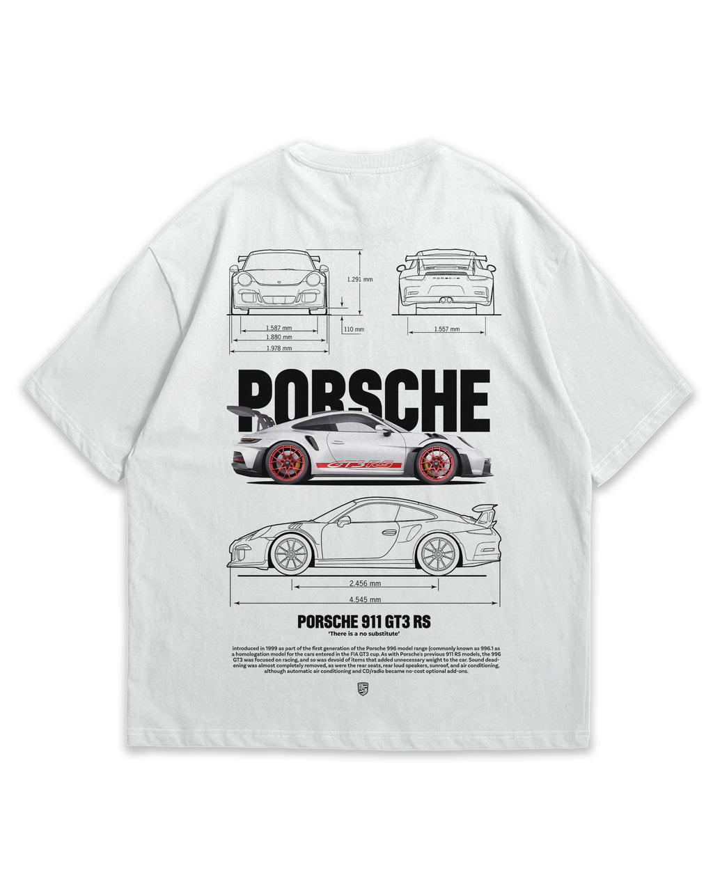 Porsche Graphic Oversized T-Shirt for Men | 240 GSM French Terry Cotton | White | Car Design DTF Print