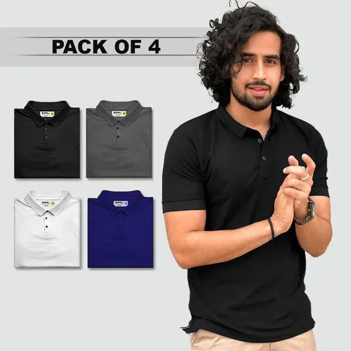 Poly Matte Assorted Solid Half Sleeves Mens Polo T-Shirt Pack Of 4 - Bellbum