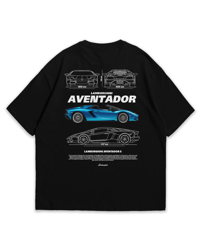 Bellbum Lamborghini Aventador S Oversized T-Shirt – 240GSM French Terry Cotton, Black, Unisex Supercar Streetwear
