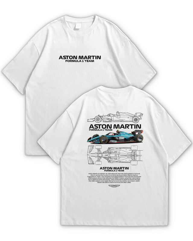 Bellbum Aston Martin Formula 1 Team Oversized T-Shirt – 240GSM French Terry Cotton, White, Unisex Motorsport Streetwear