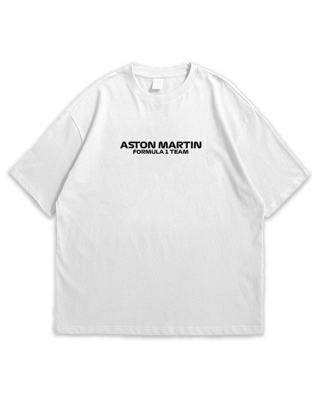 Bellbum Aston Martin Formula 1 Team Oversized T-Shirt – 240GSM French Terry Cotton, White, Unisex Motorsport Streetwear