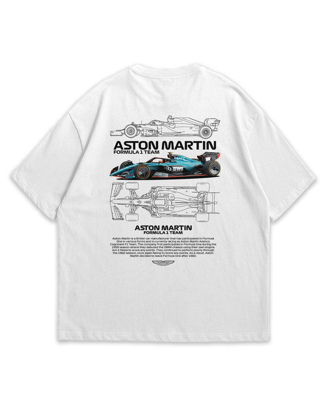 Bellbum Aston Martin Formula 1 Team Oversized T-Shirt – 240GSM French Terry Cotton, White, Unisex Motorsport Streetwear