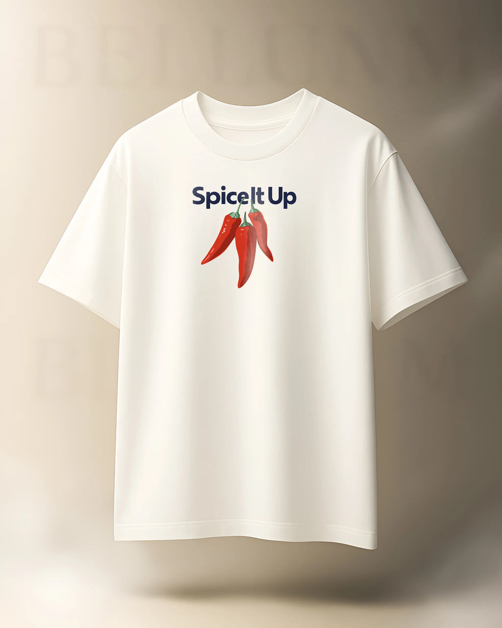 Bellbum Oversized Unisex T-Shirt White Cotton – “Spice It Up” Chilli Graphic Print