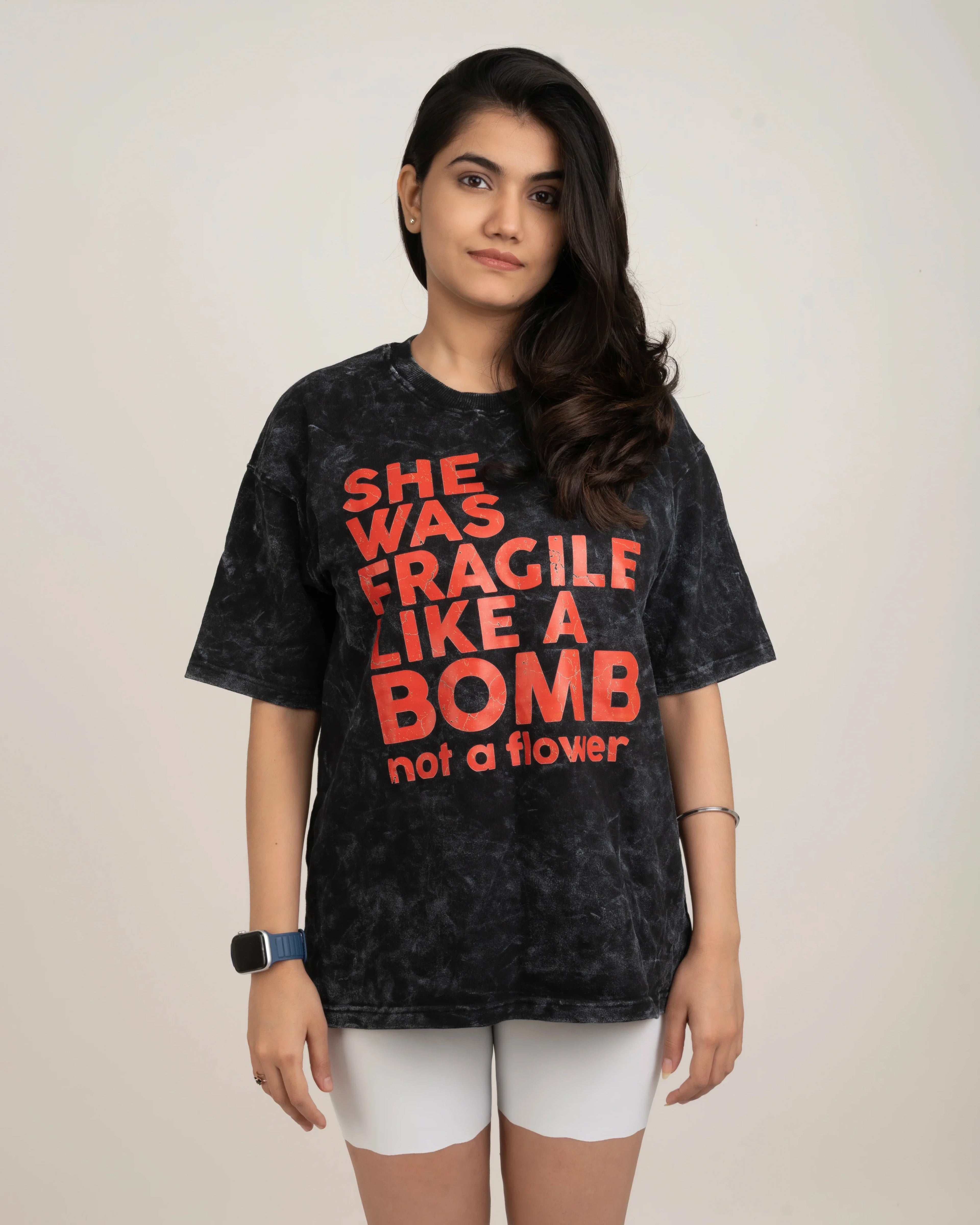 She Was Fragile Acid Wash Oversized T-Shirt