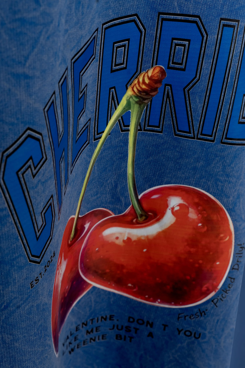Bellbum Cherries Oversized T-Shirt Blue 240 GSM Cotton - Bellbum