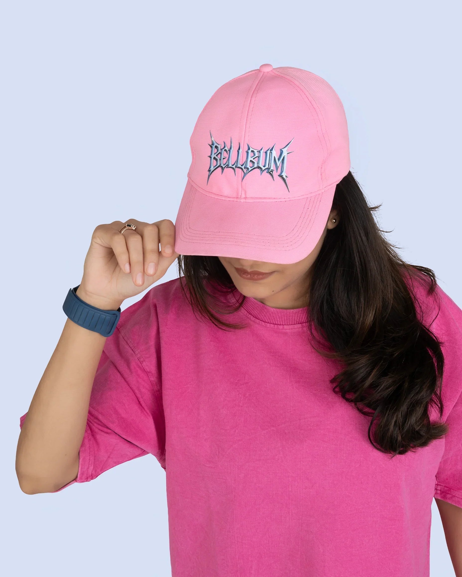 Bellbum Unisex Pink Baseball Cap – Gothic Logo Embroidered Streetwear Hat